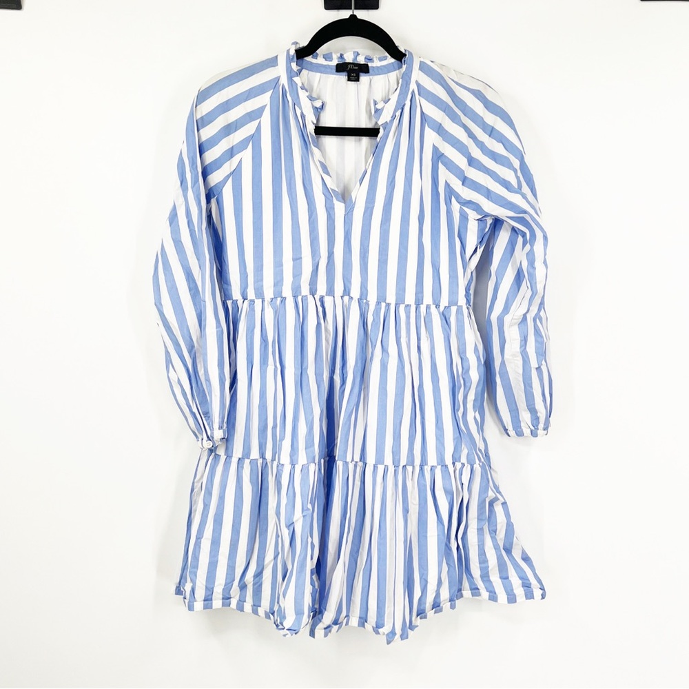 J. Crew Tiered Popover Dress in Striped Cotton Poplin